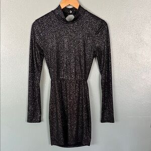 Lucy In The Sky Open Back Black Glitter Dress